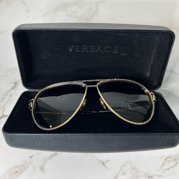 AUTHENTIC Gold Versace Unisex Adult Sunglasses VE 2171B 59mm Rare with Crystals - Picture 1 of 9